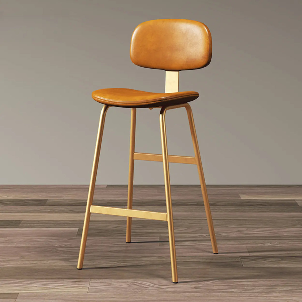 Yellow Gold Counter Stool(26"H) Modern Simple Hideskin Gray Saddle Seat Low Back Bar Stools Image - 12