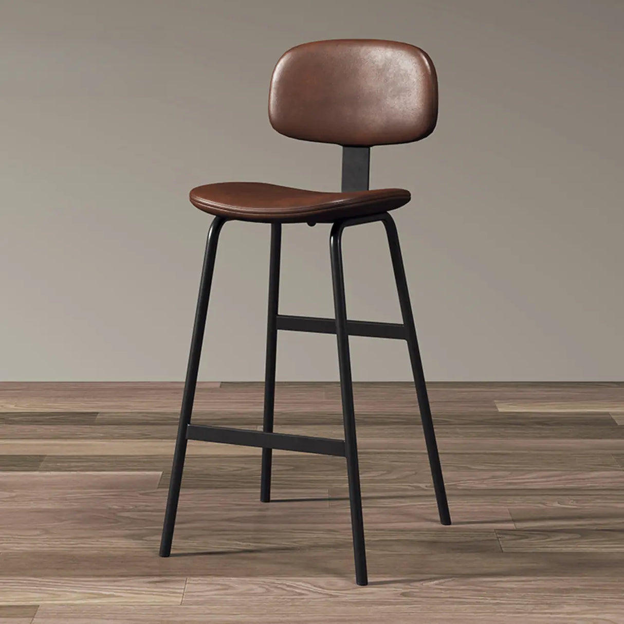 Modern Simple Hideskin Gray Saddle Seat Low Back Bar Stools Image - 14
