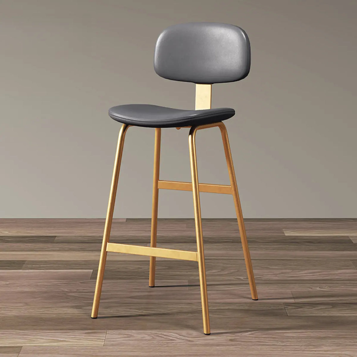 Grey Gold Counter Stool(26"H) Modern Simple Hideskin Gray Saddle Seat Low Back Bar Stools Image - 14