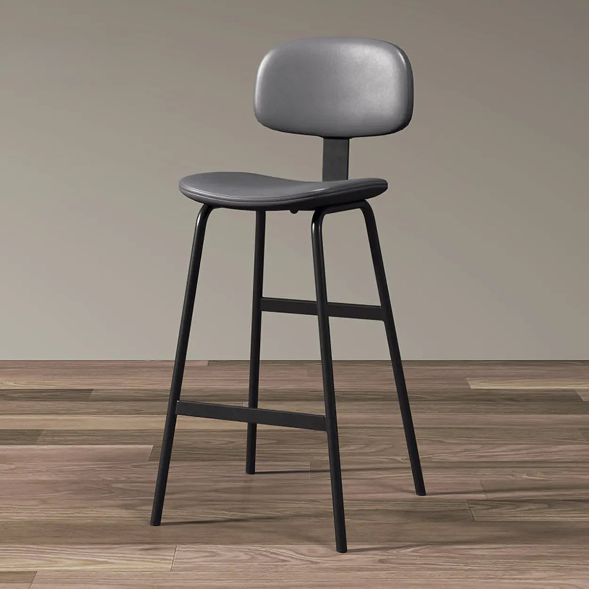 Grey Black Counter Stool(26"H) Modern Simple Hideskin Gray Saddle Seat Low Back Bar Stools Image - 19