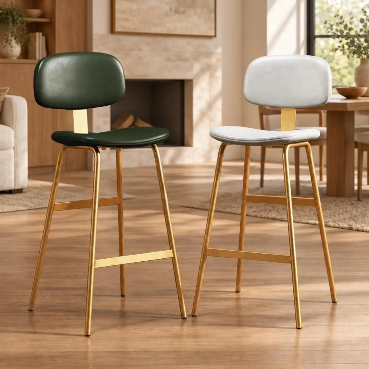 Modern Simple Hideskin Gray Saddle Seat Low Back Bar Stools Image - 2