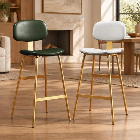 Modern Simple Hideskin Gray Saddle Seat Low Back Bar Stools Image - 2
