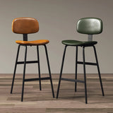Modern Simple Hideskin Gray Saddle Seat Low Back Bar Stools Image - 3