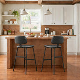 Modern Simple Hideskin Gray Saddle Seat Low Back Bar Stools Image - 3