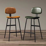 Modern Simple Hideskin Gray Saddle Seat Low Back Bar Stools Image - 4