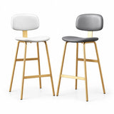 Modern Simple Hideskin Gray Saddle Seat Low Back Bar Stools Image - 5