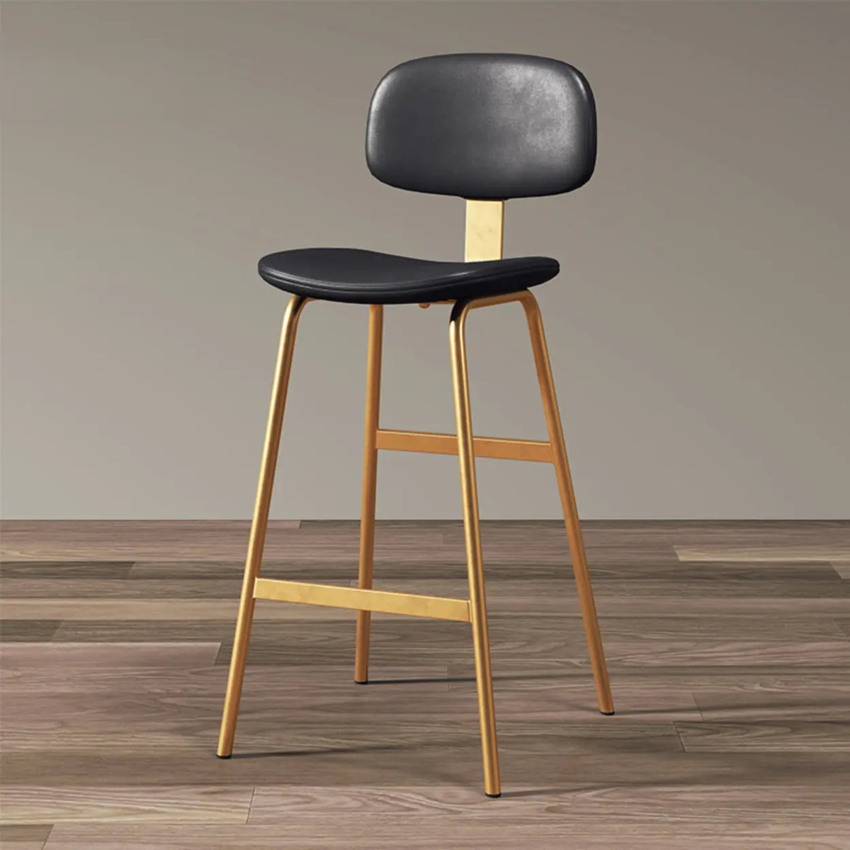 Black Gold Counter Stool(26"H) Modern Simple Hideskin Gray Saddle Seat Low Back Bar Stools Image - 6