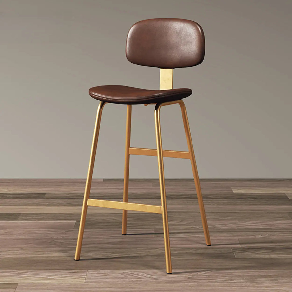 Brown Gold Counter Stool(26"H) Modern Simple Hideskin Gray Saddle Seat Low Back Bar Stools Image - 7