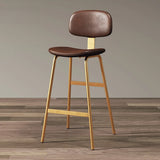 Brown Gold Counter Stool(26"H) Modern Simple Hideskin Gray Saddle Seat Low Back Bar Stools Image - 7