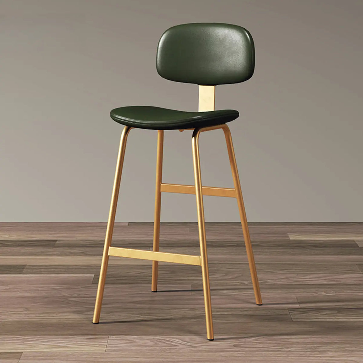 Green Gold Counter Stool(26"H) Modern Simple Hideskin Gray Saddle Seat Low Back Bar Stools Image - 8
