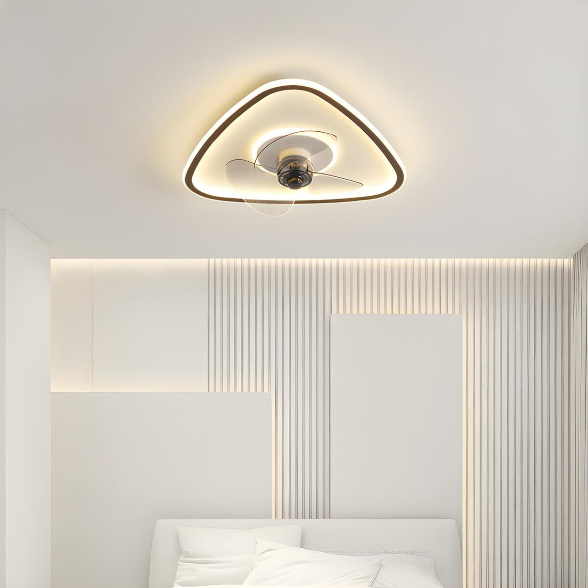 Modern Simple Linear Triangle Ceiling Fan with LED Light Image - 4