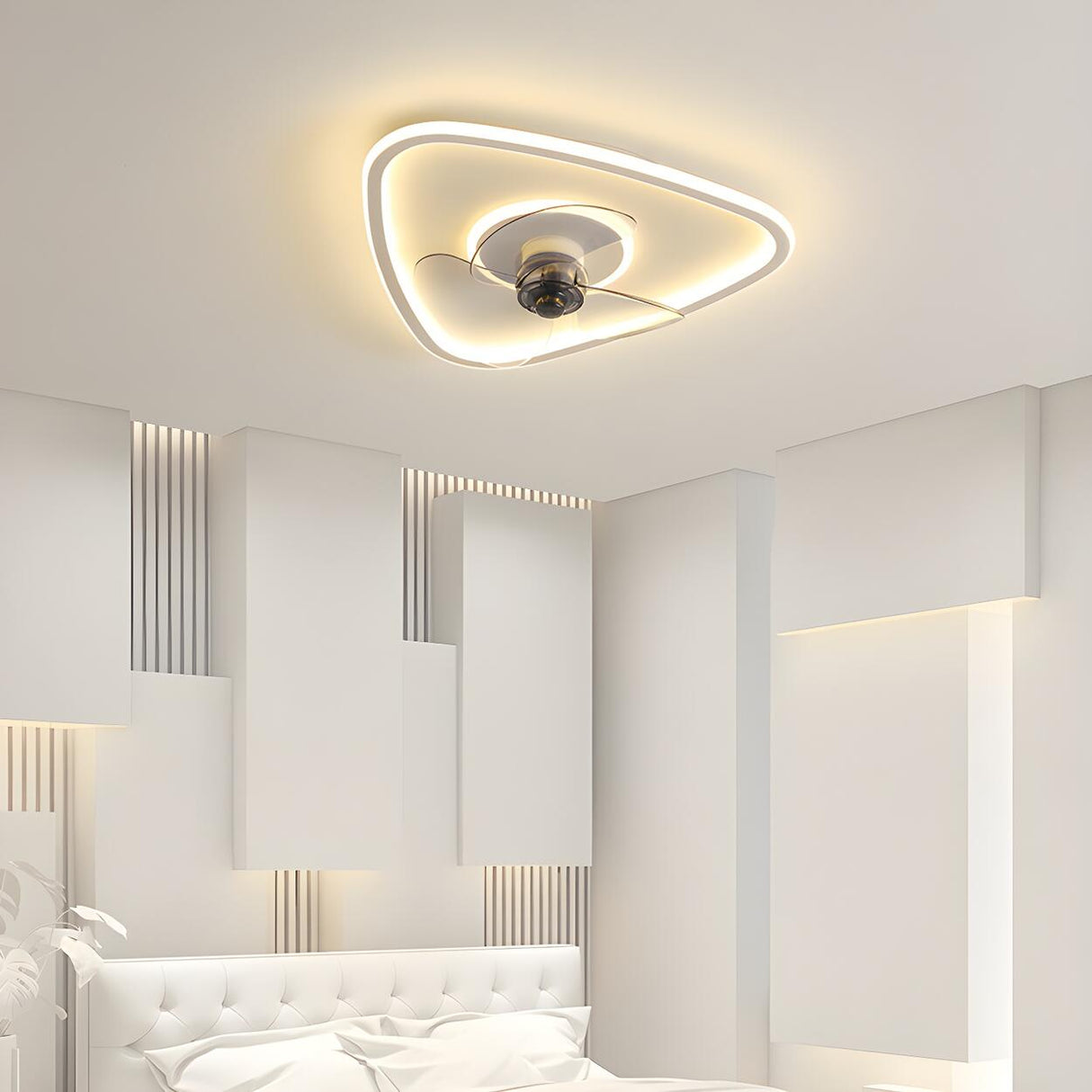 Modern Simple Linear Triangle Ceiling Fan with LED Light Image - 6