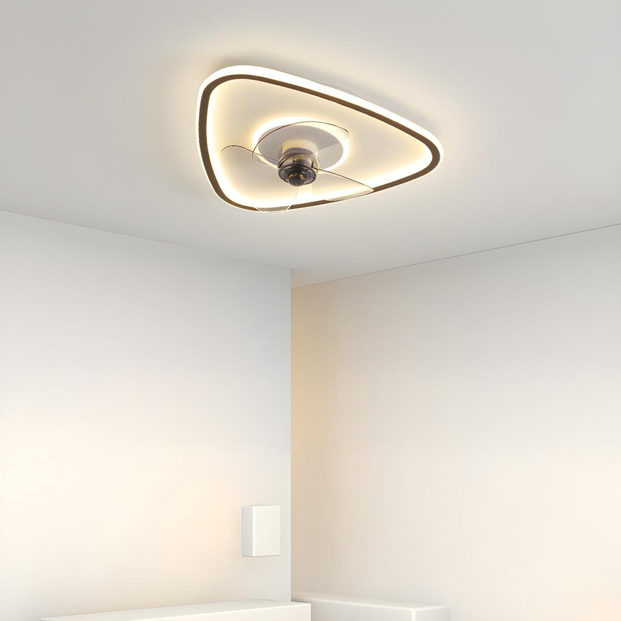 Modern Simple Linear Triangle Ceiling Fan with LED Light Image - 8