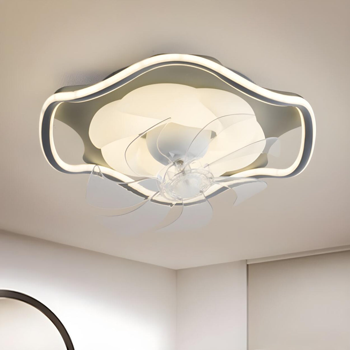 Modern Simple Remote Flush Ceiling Fan with LED Light Image - 10