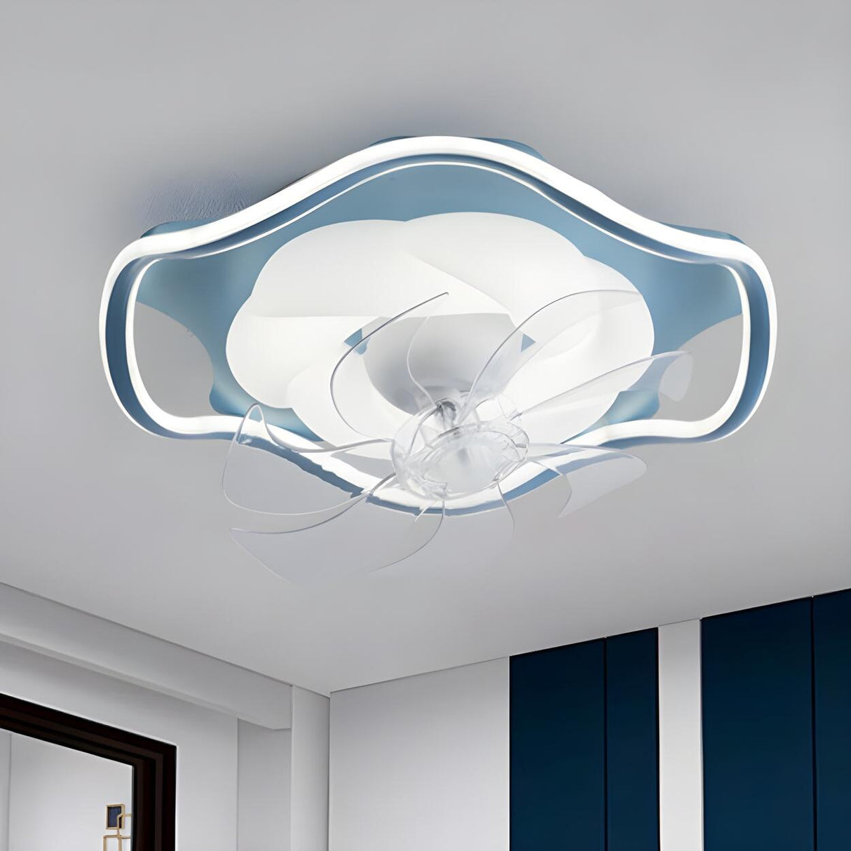 Modern Simple Remote Flush Ceiling Fan with LED Light Image - 11