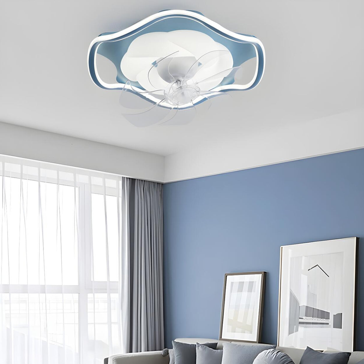 Modern Simple Remote Flush Ceiling Fan with LED Light Image - 12