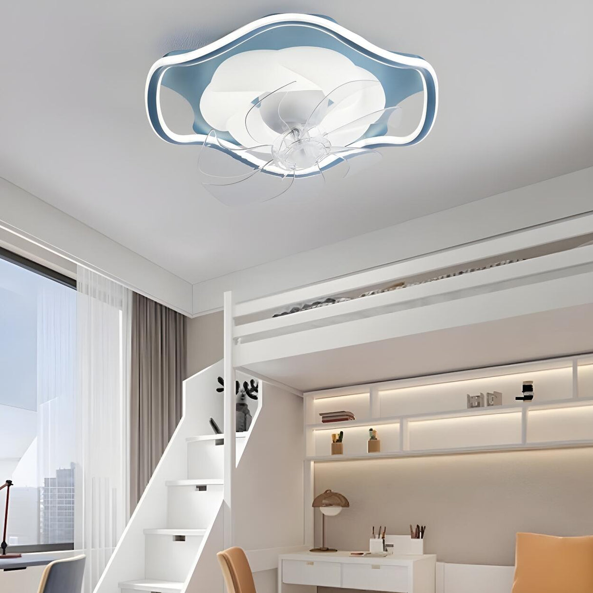 Modern Simple Remote Flush Ceiling Fan with LED Light Image - 14