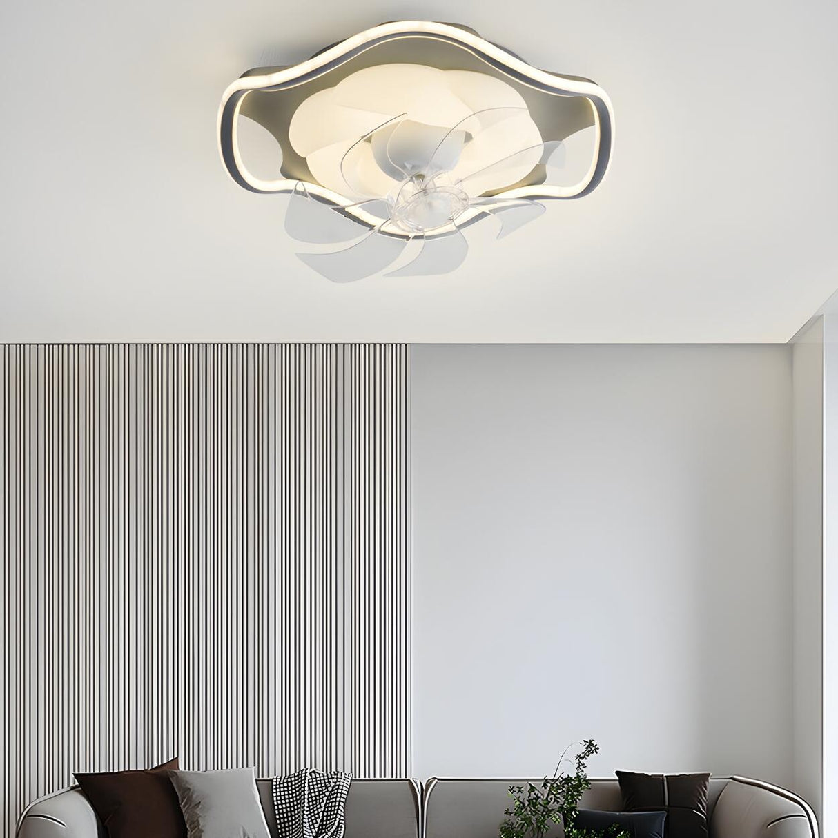 Modern Simple Remote Flush Ceiling Fan with LED Light Image - 15