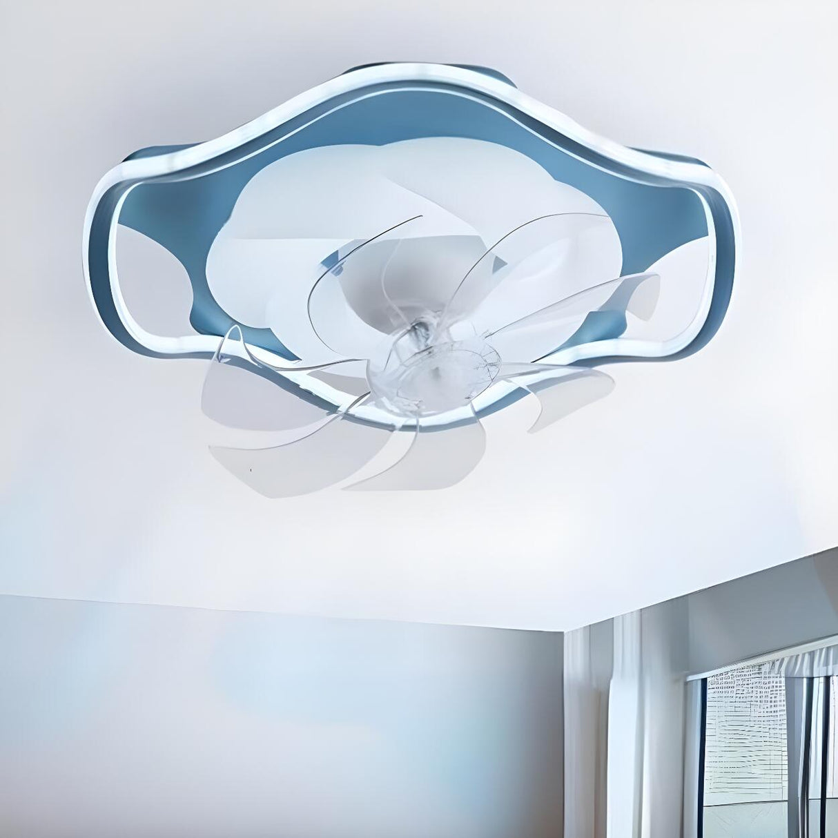 Modern Simple Remote Flush Ceiling Fan with LED Light Image - 3