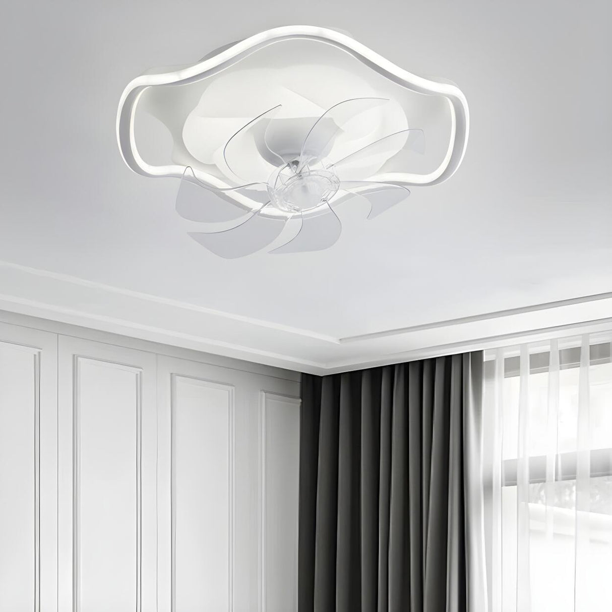 Modern Simple Remote Flush Ceiling Fan with LED Light Image - 4