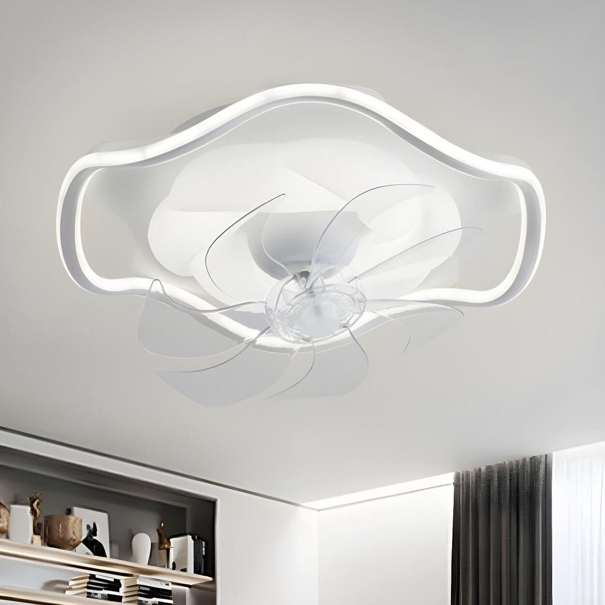Modern Simple Remote Flush Ceiling Fan with LED Light Image - 9