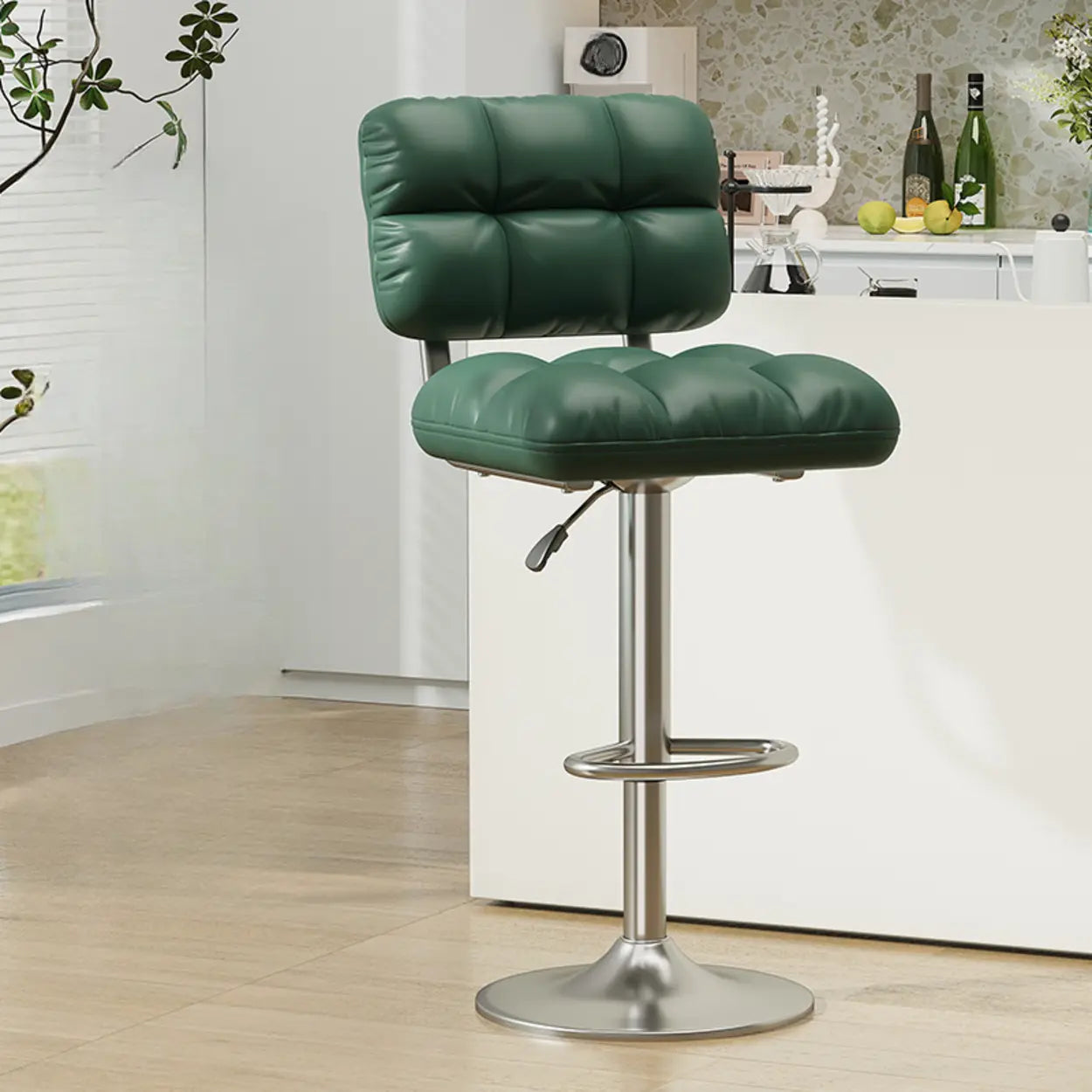 Modern Simple Rotating Height Adjustable Green Bar Stools Image - 2