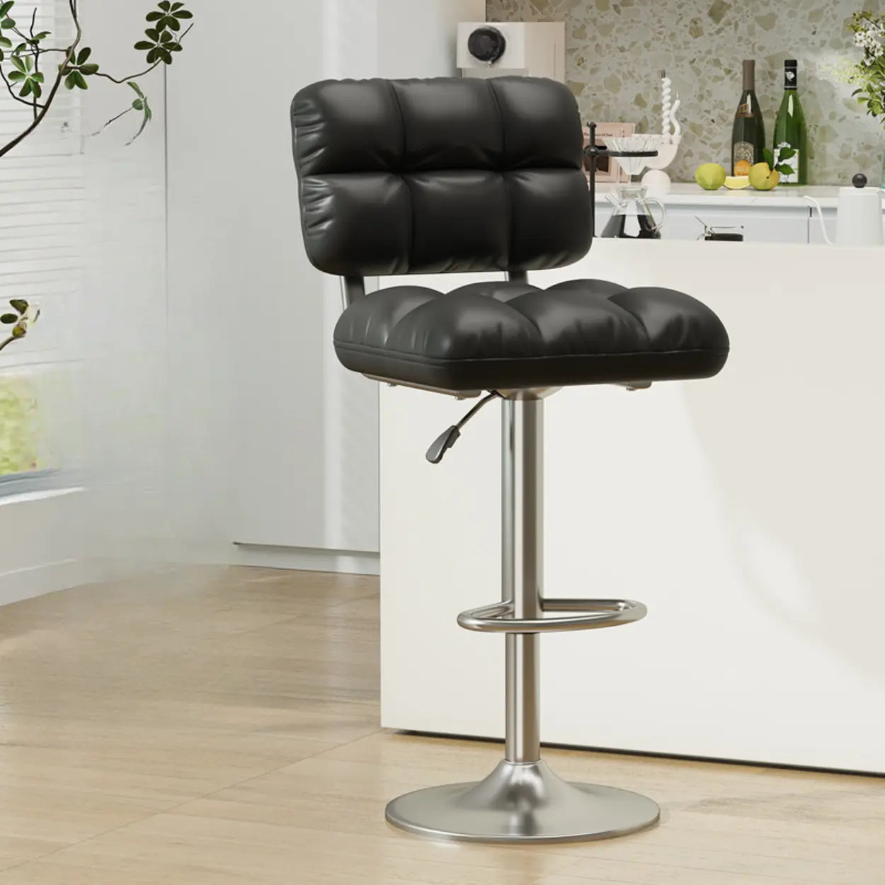 Modern Simple Rotating Height Adjustable Green Bar Stools Image - 7