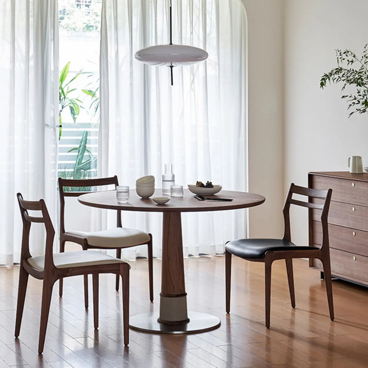 Modern Simple Walnut Natural Wood Legs Side Dining Chair Image - 8