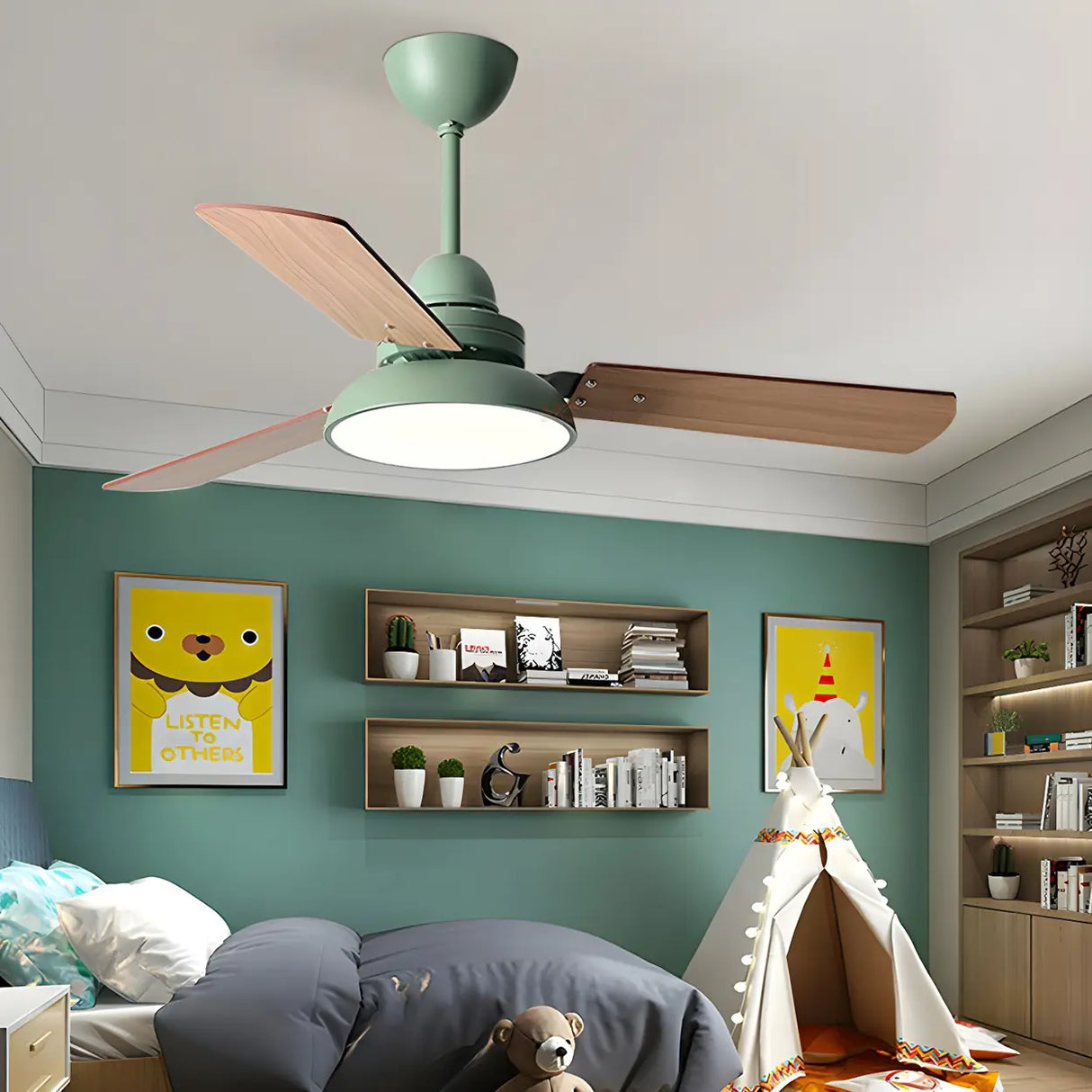 Modern Simple Wood 3 Blade LED Ceiling Fan with Light Image - 1