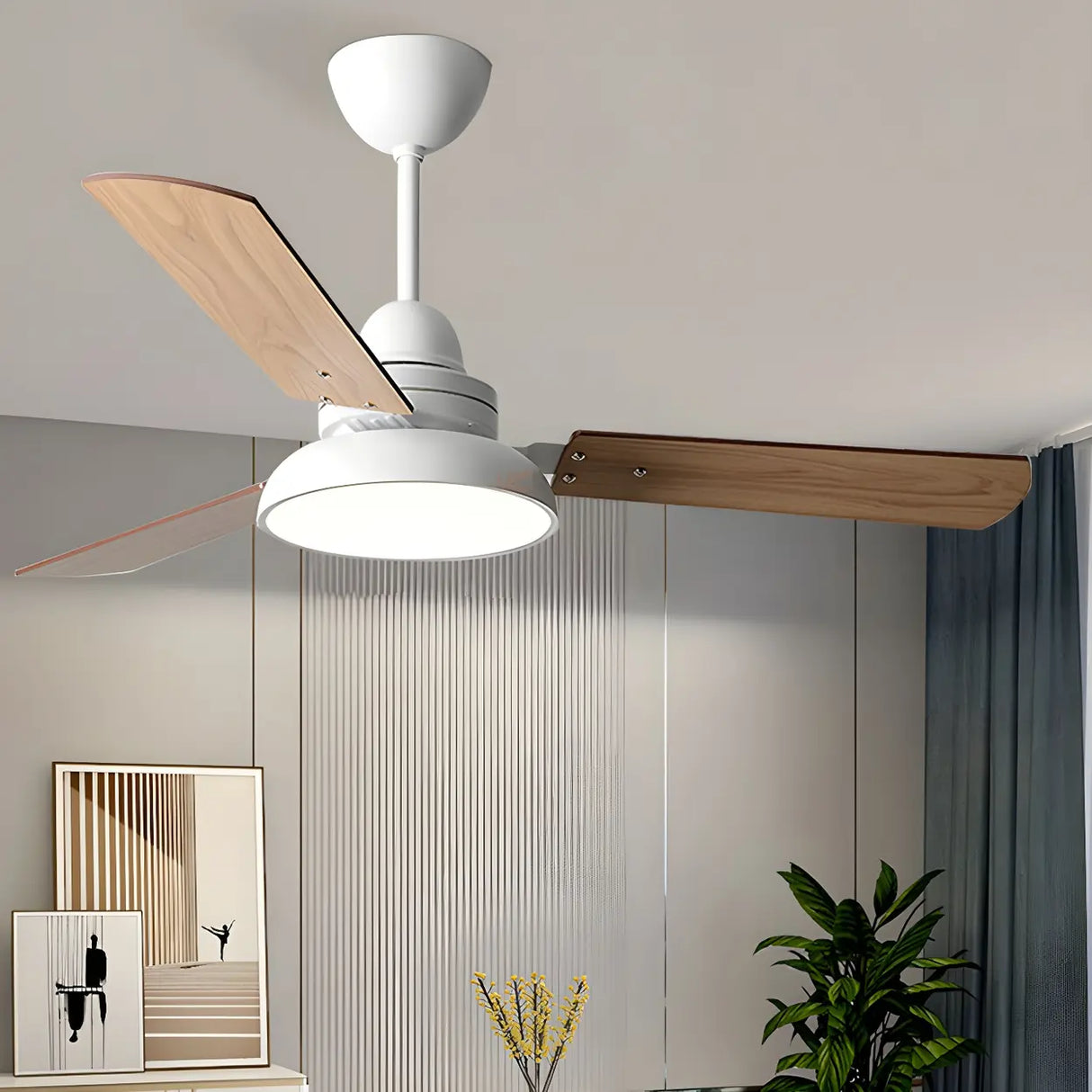 Modern Simple Wood 3 Blade LED Ceiling Fan with Light Image - 2