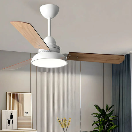 Modern Simple Wood 3 Blade LED Ceiling Fan with Light Image - 2