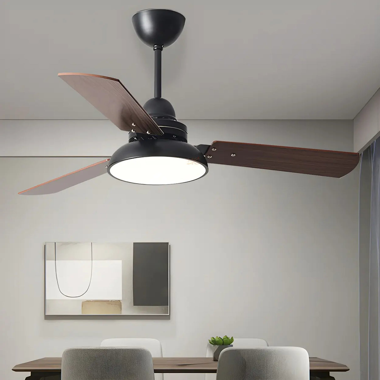 Modern Simple Wood 3 Blade LED Ceiling Fan with Light Image - 3