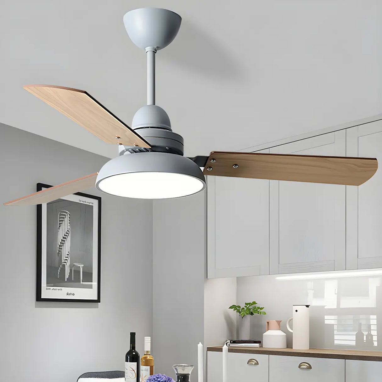 Modern Simple Wood 3 Blade LED Ceiling Fan with Light Image - 4