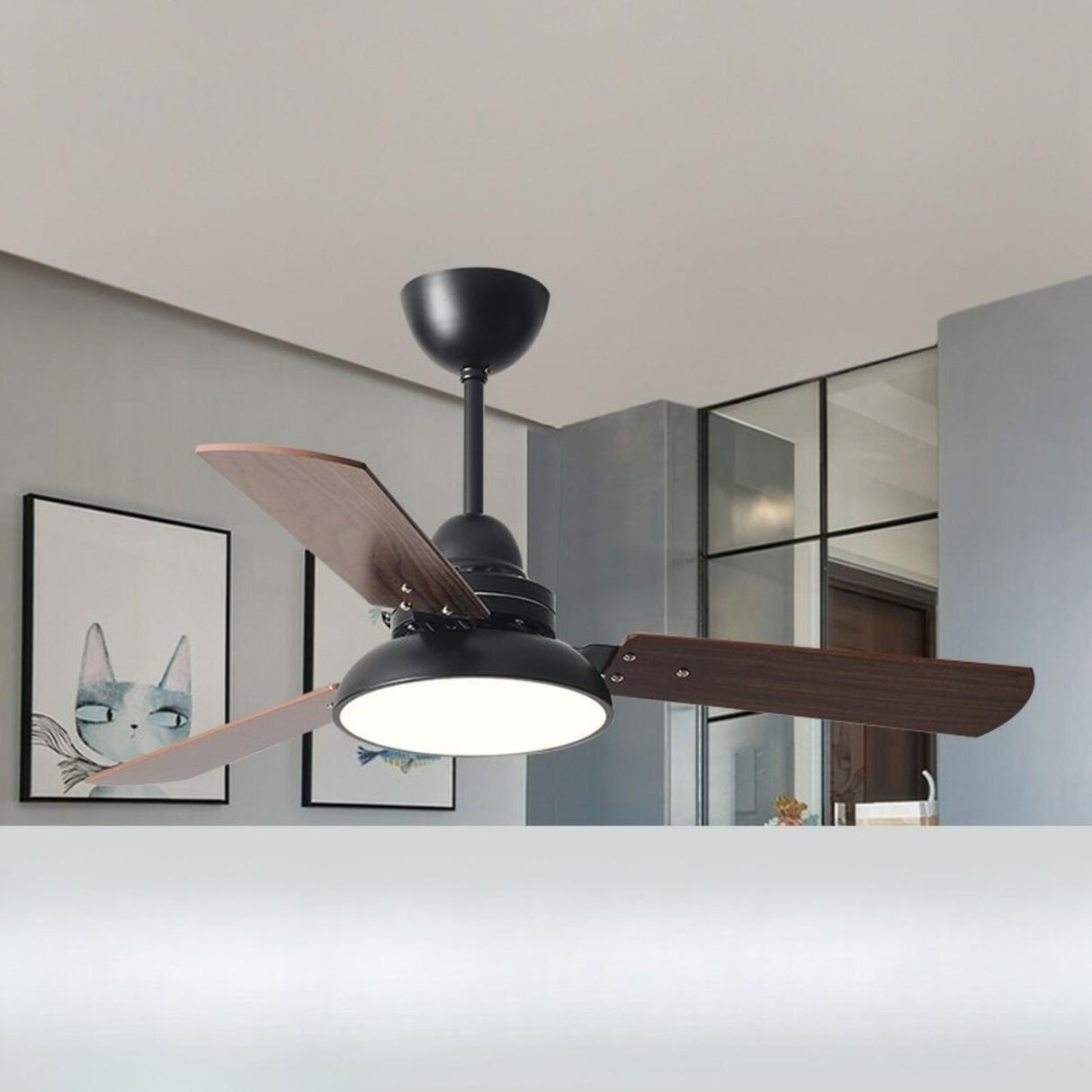 Modern Simple Wood 3 Blade LED Ceiling Fan with Light Image - 7