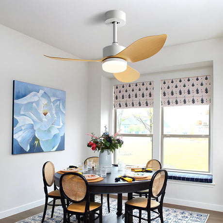 Modern Simple Wood Standard Ceiling Fan with LED Light Image - 1