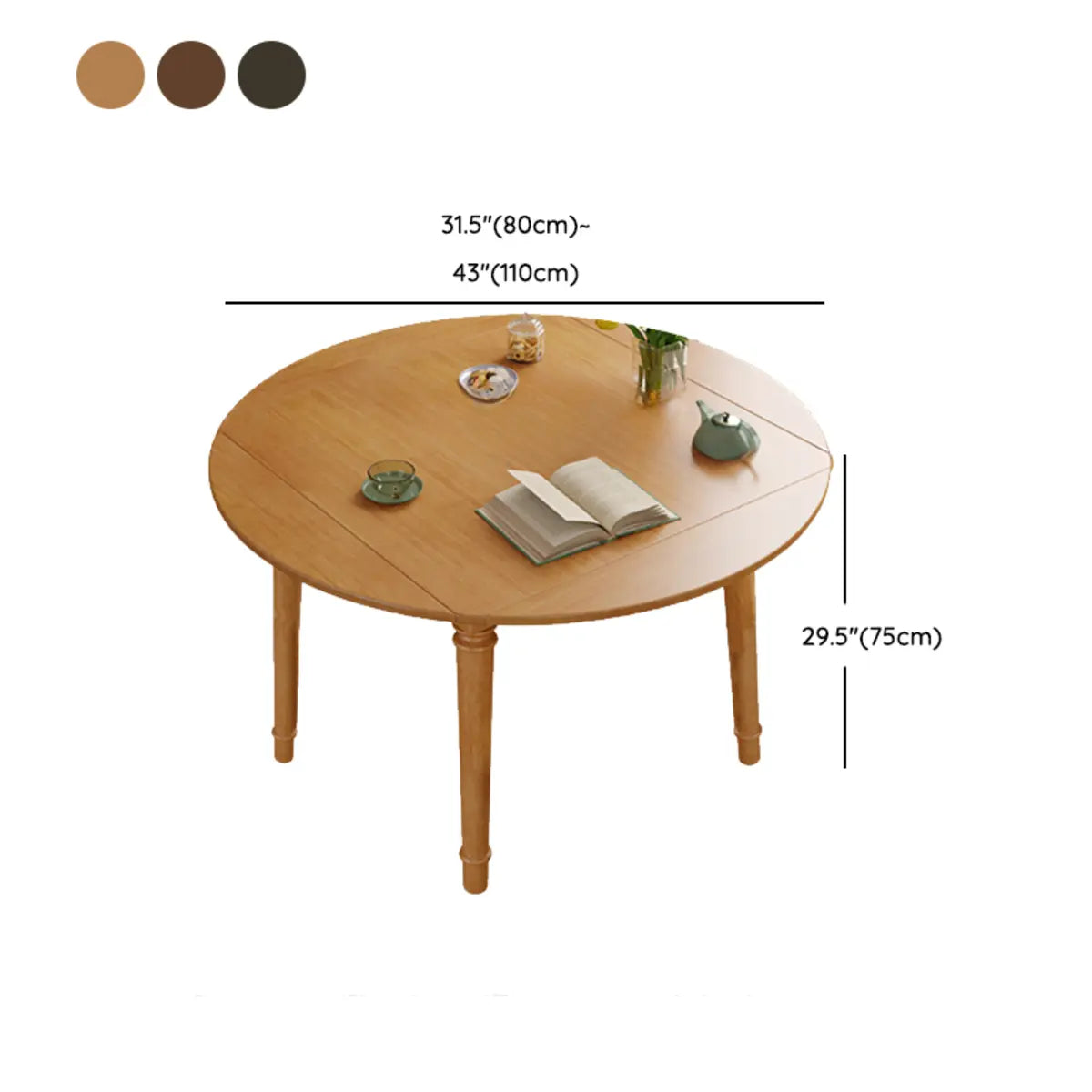 Modern Simplistic Black Round Wood Dining Table Extendable 