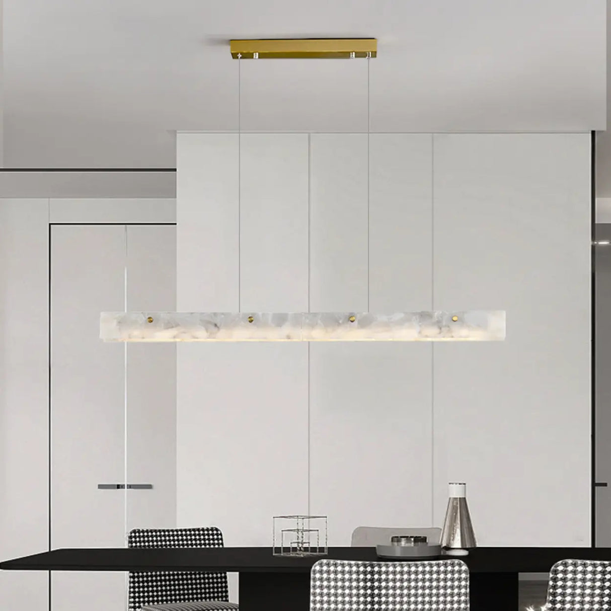 Modern Slim Alabaster Kitchen Island Linear Pendant Light Image - 3