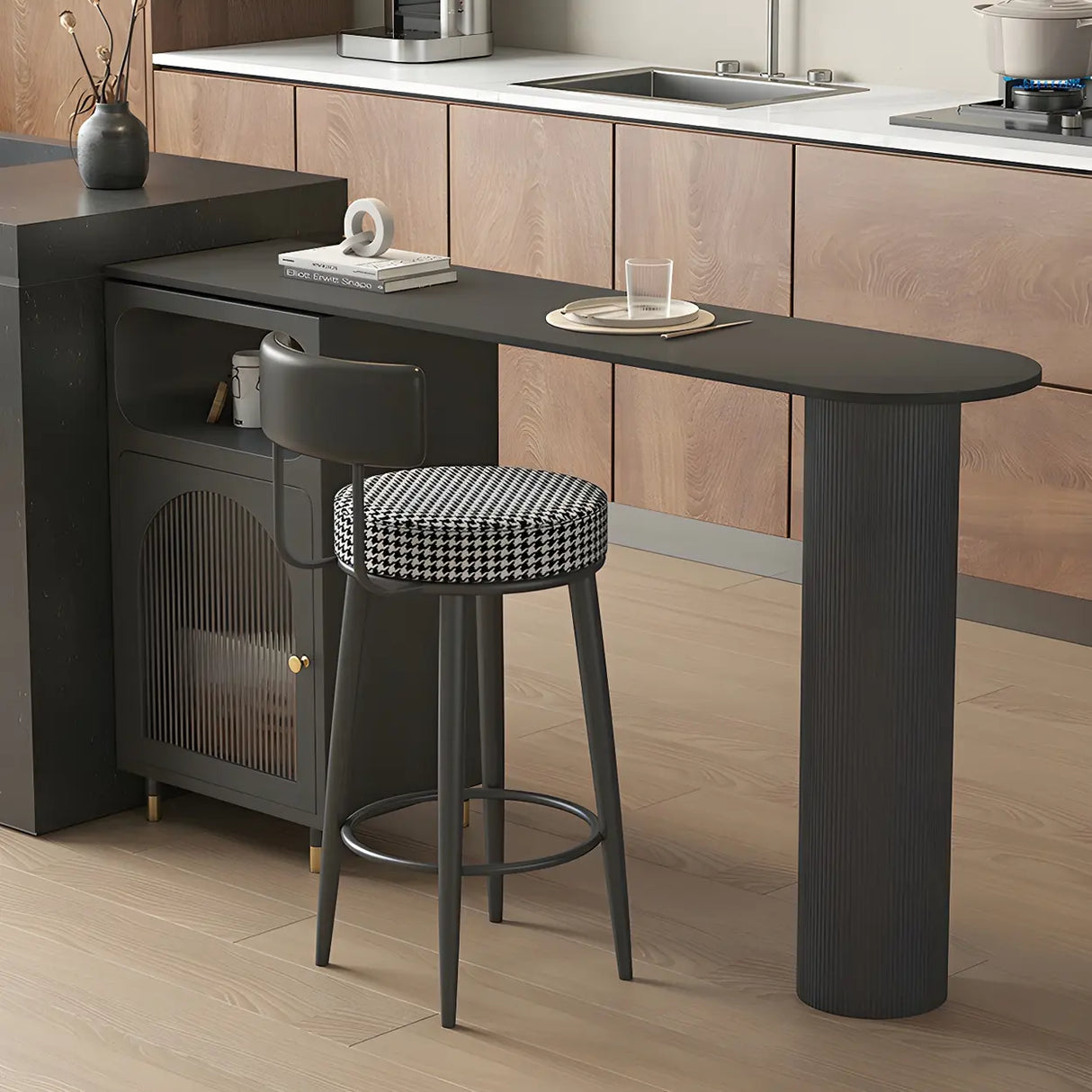 Modern Slim Bar Table with Storage and Rounded Edge Image - 13
