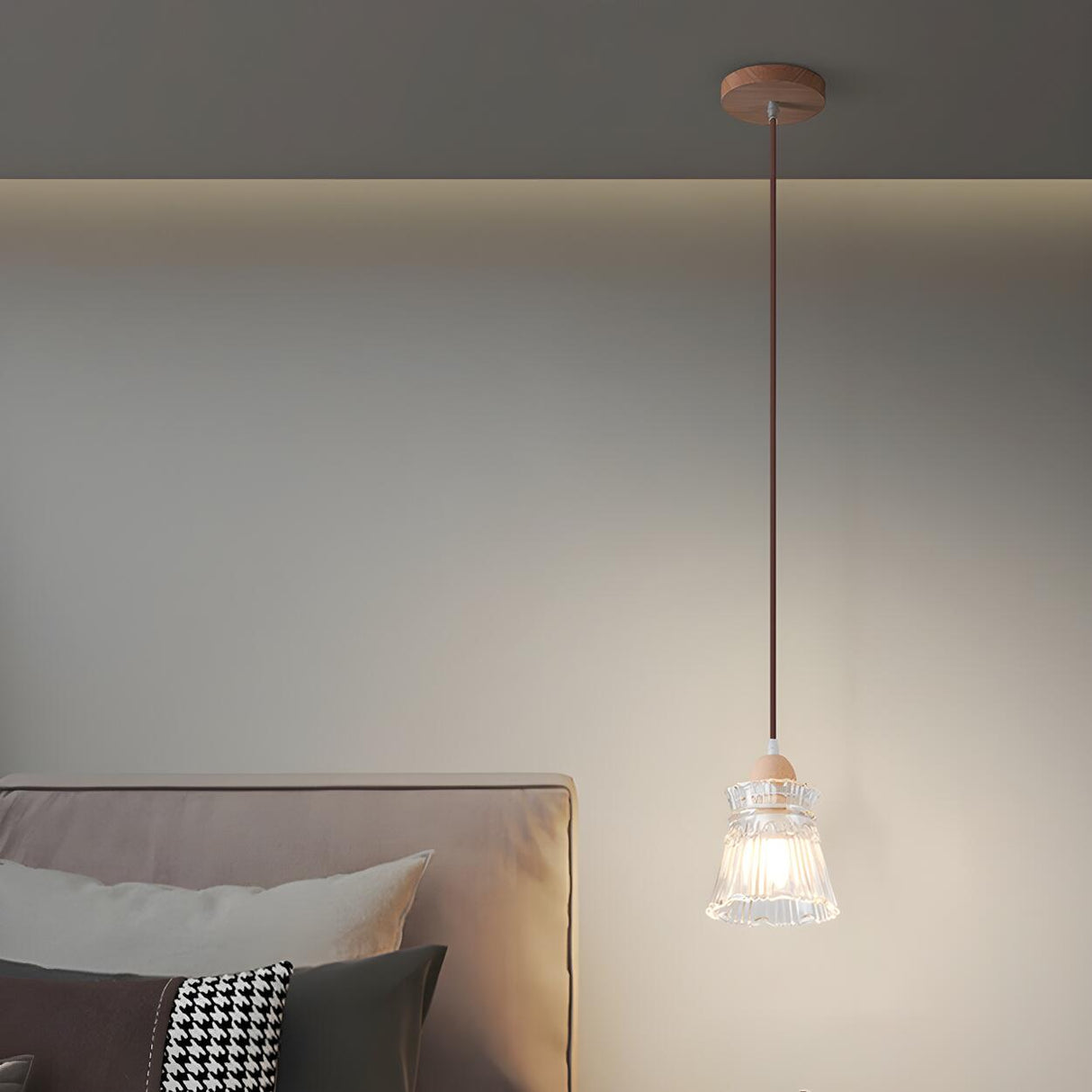 Modern Slim Floral Round Clear Glass Pendant Light  Image - 3