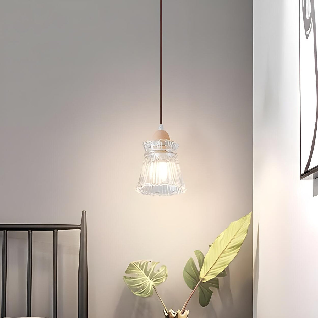 Modern Slim Floral Round Clear Glass Pendant Light  Image - 4
