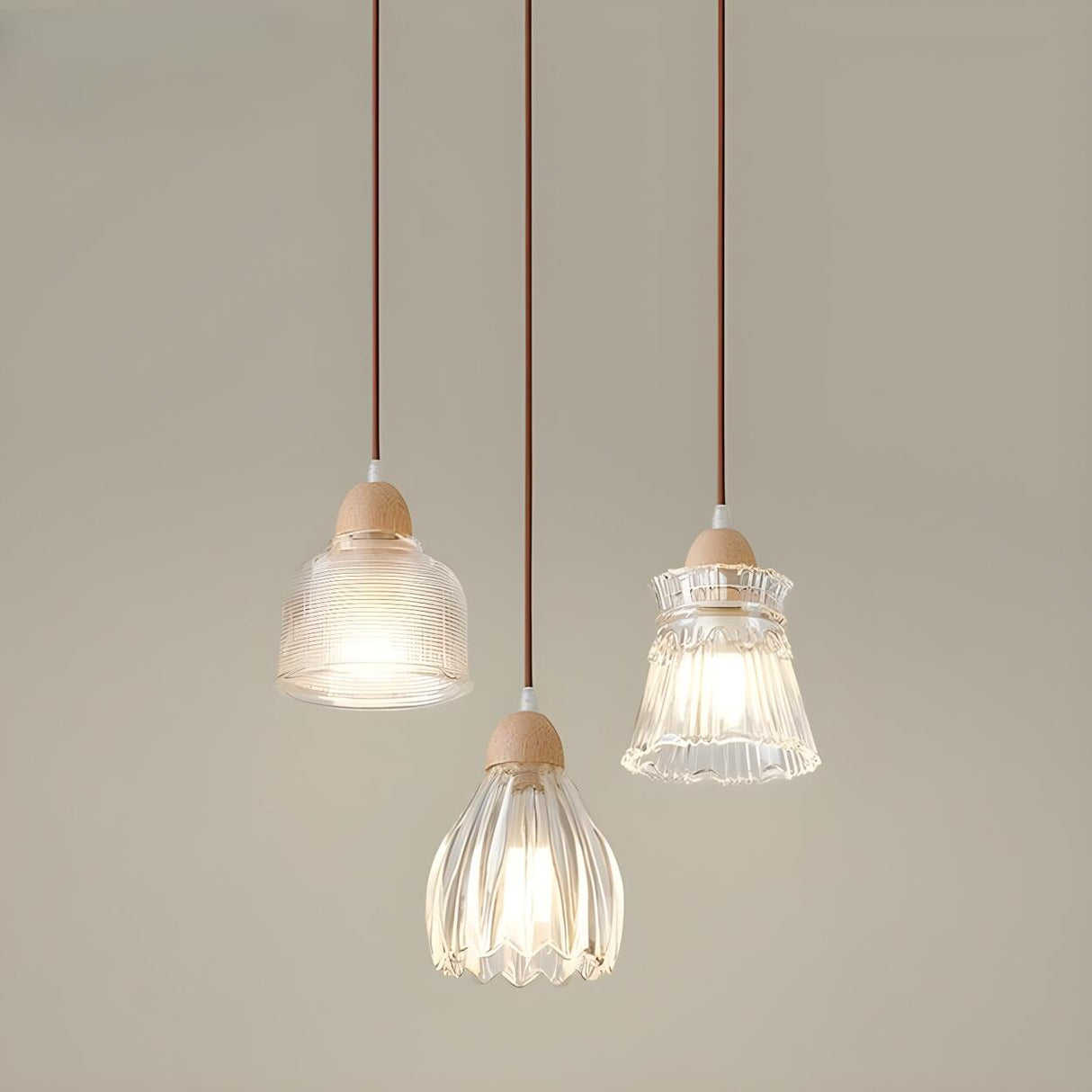Modern Slim Floral Round Clear Glass Pendant Light  Image - 6