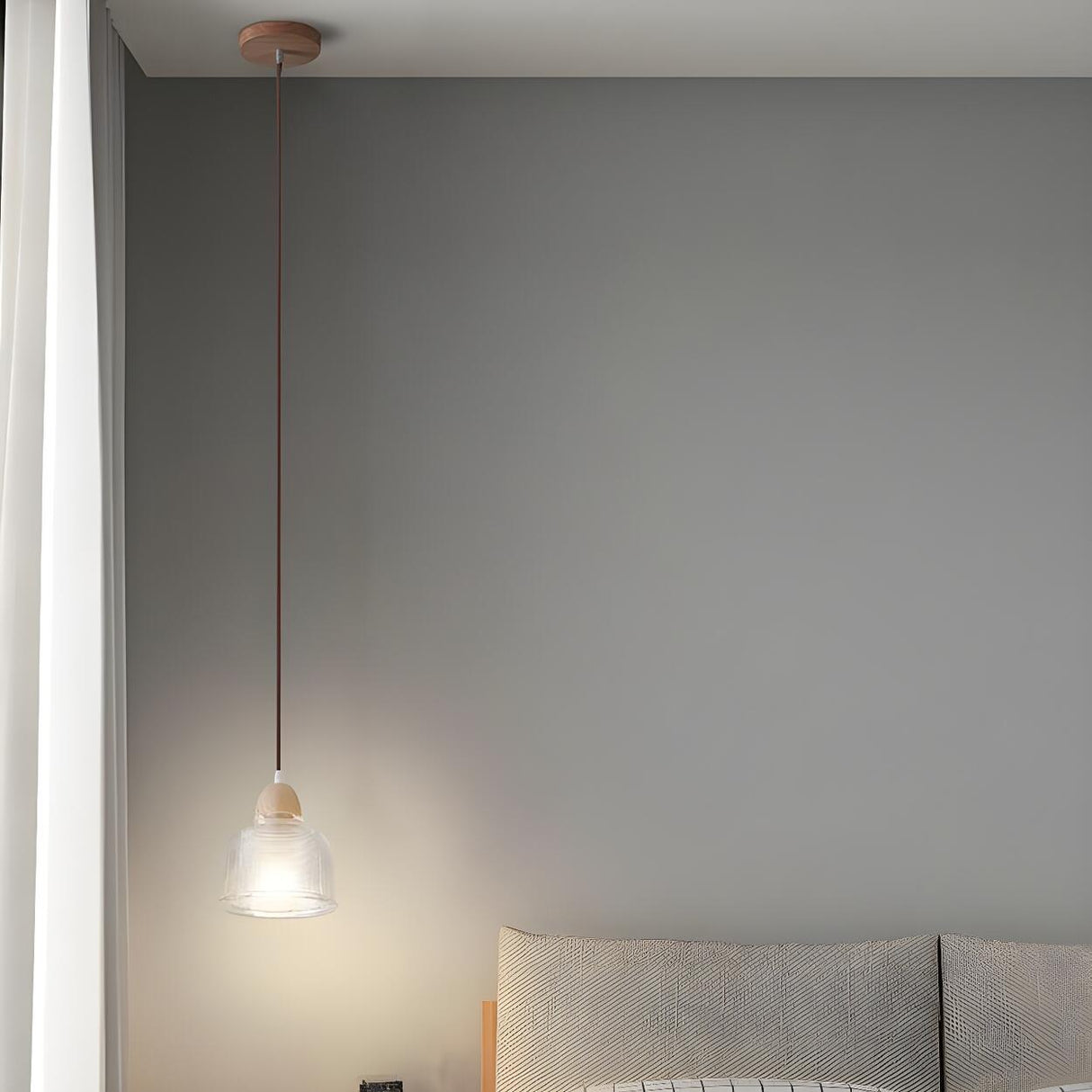 Modern Slim Floral Round Clear Glass Pendant Light  Image - 7
