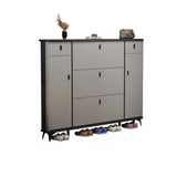 Modern Slim Tall White Wood Entryway Shoe Cabinet 3-Tiers Image - 14