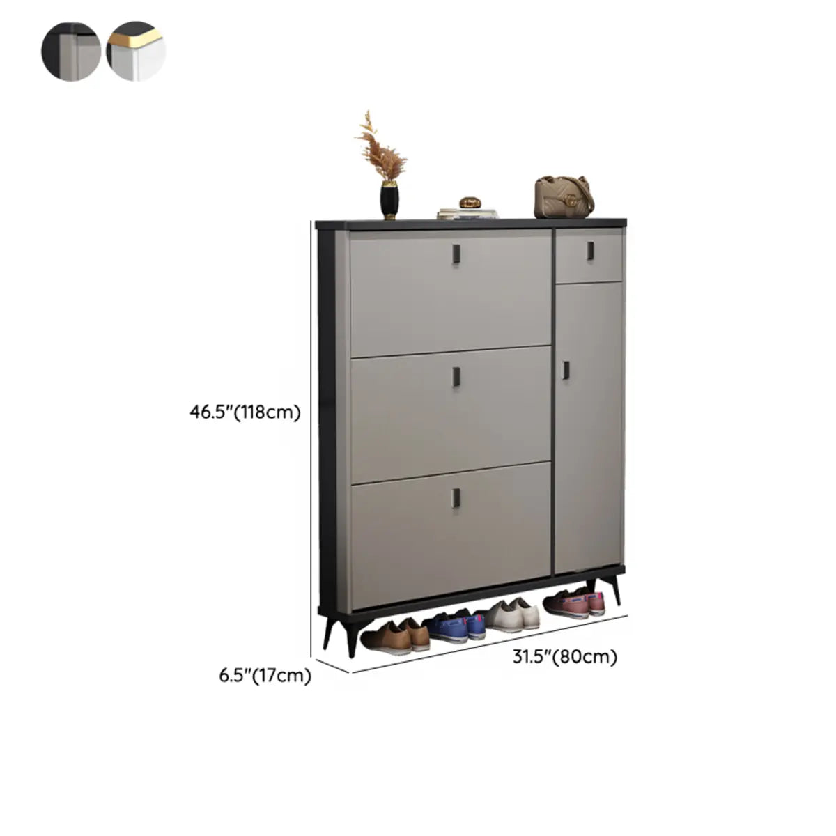 Modern Slim Tall White Wood Entryway Shoe Cabinet 3-Tiers 