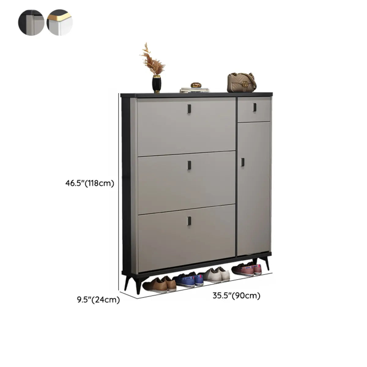 Modern Slim Tall White Wood Entryway Shoe Cabinet 3-Tiers Image - 21