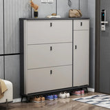 Modern Slim Tall White Wood Entryway Shoe Cabinet 3-Tiers Image - 4