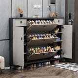 Modern Slim Tall White Wood Entryway Shoe Cabinet 3-Tiers Image - 8