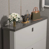 Modern Slim Wood Shoe Cabinet Hallway Gray 3-Tier Storage Image - 11