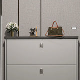 Modern Slim Wood Shoe Cabinet Hallway Gray 3-Tier Storage Image - 20