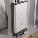 Modern Slim Wood Shoe Cabinet Hallway Gray 3-Tier Storage Image - 22